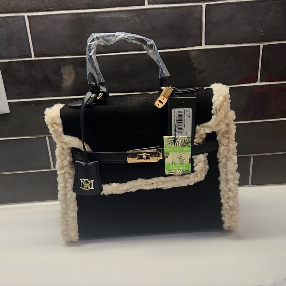 Badgley Mischka Fur Border Satchel Retail $159 NWT